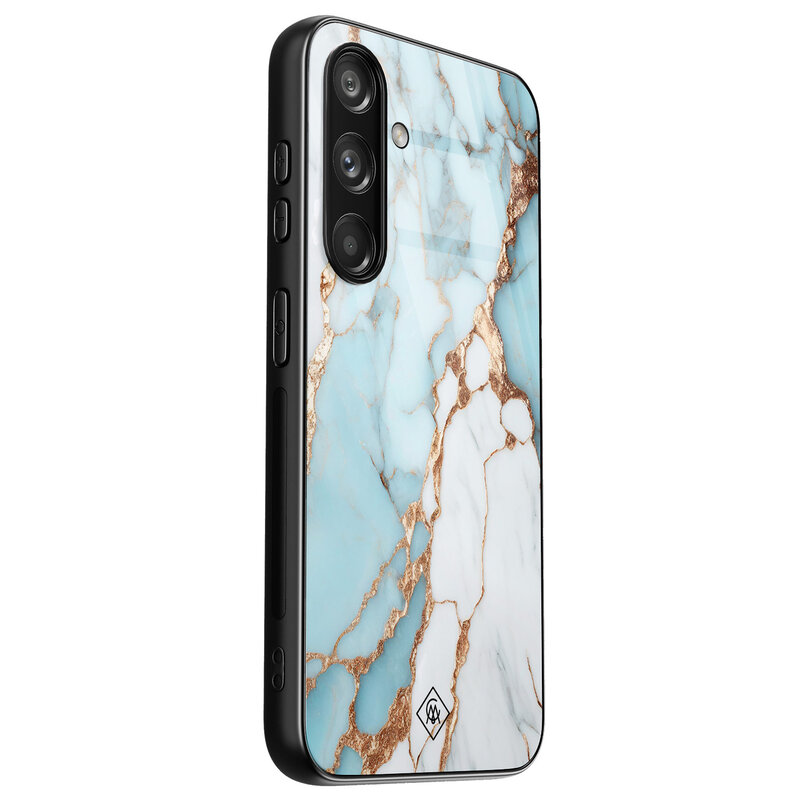 Casimoda Samsung Galaxy S24 glazen hardcase - Marmer lichtblauw