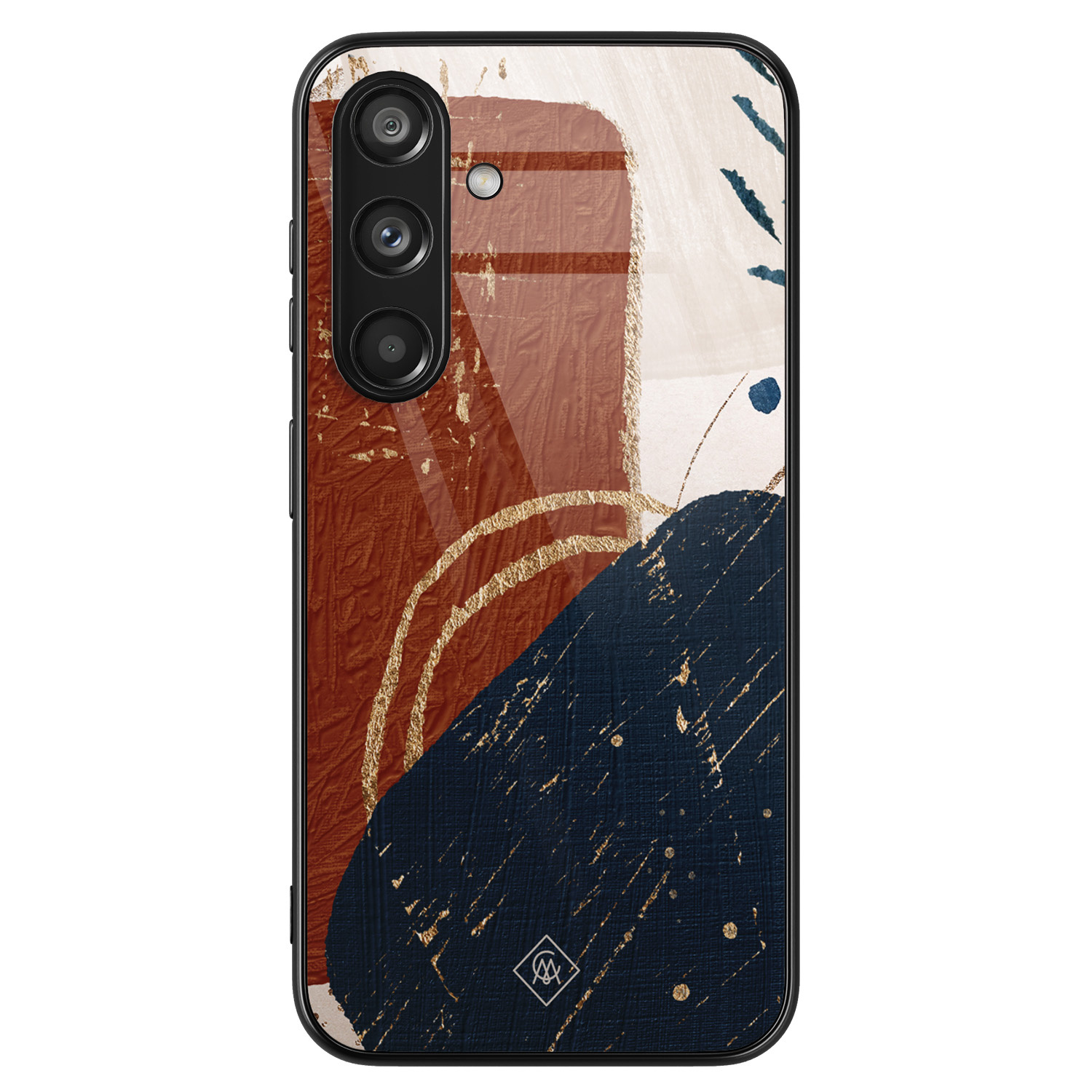 Samsung Galaxy S24 hoesje glas - Abstract terracotta - Multi - Hard Case Zwart - Backcover telefoonhoesje - Geometrisch patroon - Casimoda