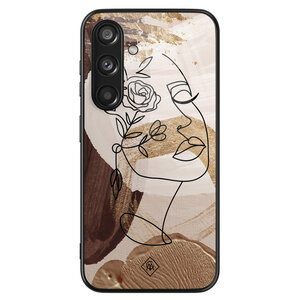 Casimoda Samsung Galaxy S24 glazen hardcase - Abstract gezicht bruin