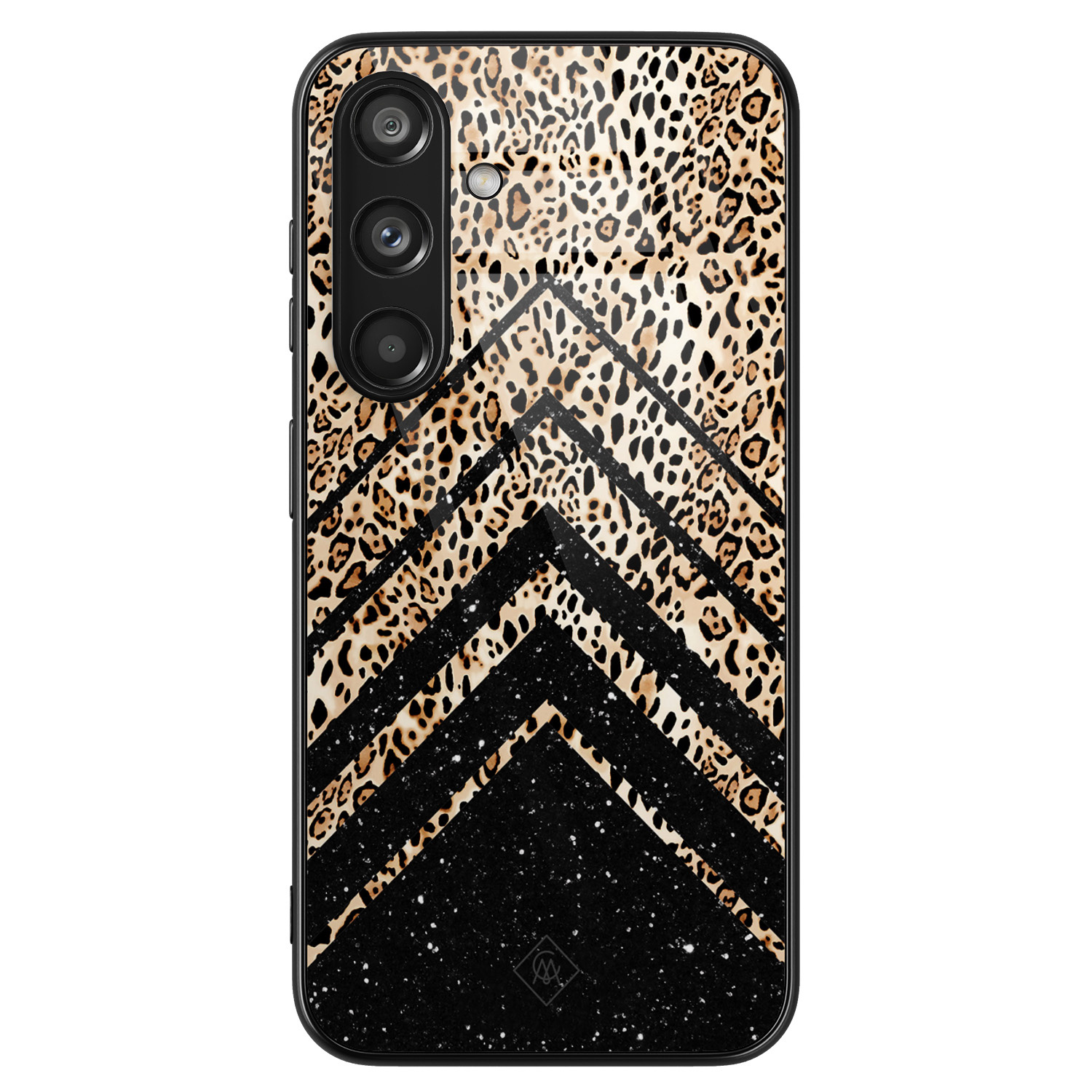 Samsung Galaxy S24 hoesje glas - Chevron luipaard - Zwart - Hard Case Zwart - Backcover telefoonhoesje - Luipaardprint - Casimoda