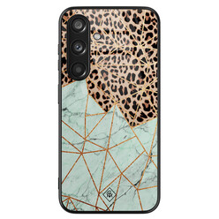 Casimoda Samsung Galaxy S24 glazen hardcase - Luipaard marmer mint