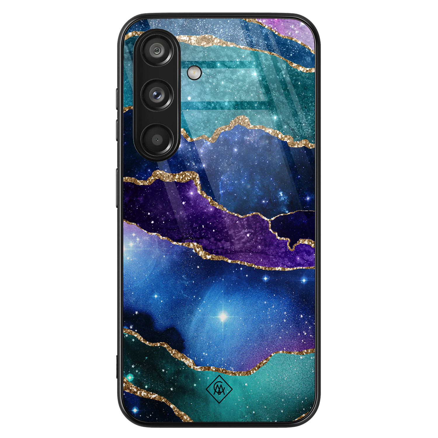 Samsung Galaxy S24 hoesje glas - Space borders - Groen - Hard Case Zwart - Backcover telefoonhoesje - Marmer - Casimoda