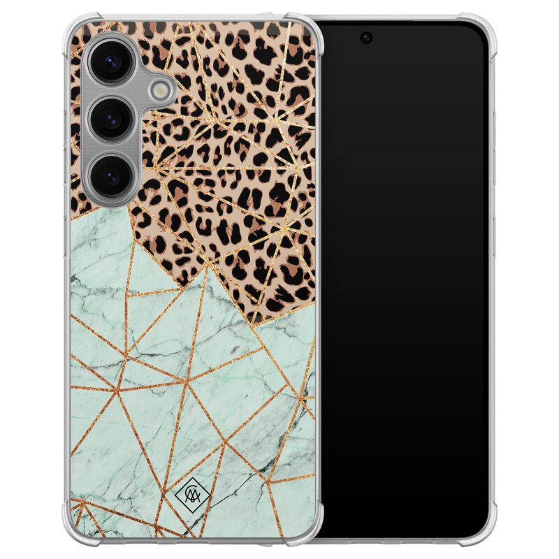 Casimoda Samsung Galaxy S24 shockproof hoesje - Luipaard marmer mint