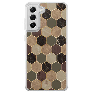 Casimoda Samsung Galaxy S21 FE hybride hoesje - Kubus groen bruin