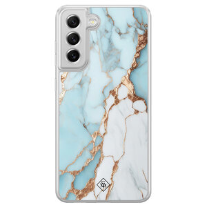 Casimoda Samsung Galaxy S21 FE hybride hoesje - Marmer lichtblauw