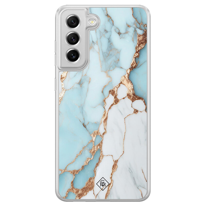 Casimoda Samsung Galaxy S21 FE hybride hoesje - Marmer lichtblauw