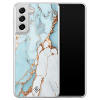 Casimoda Samsung Galaxy S21 FE hybride hoesje - Marmer lichtblauw