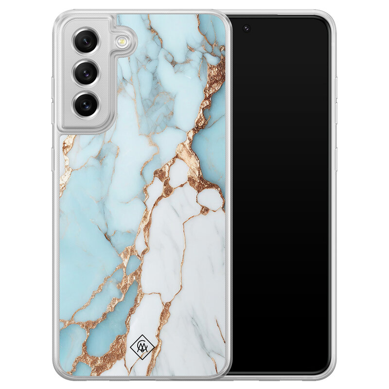 Casimoda Samsung Galaxy S21 FE hybride hoesje - Marmer lichtblauw