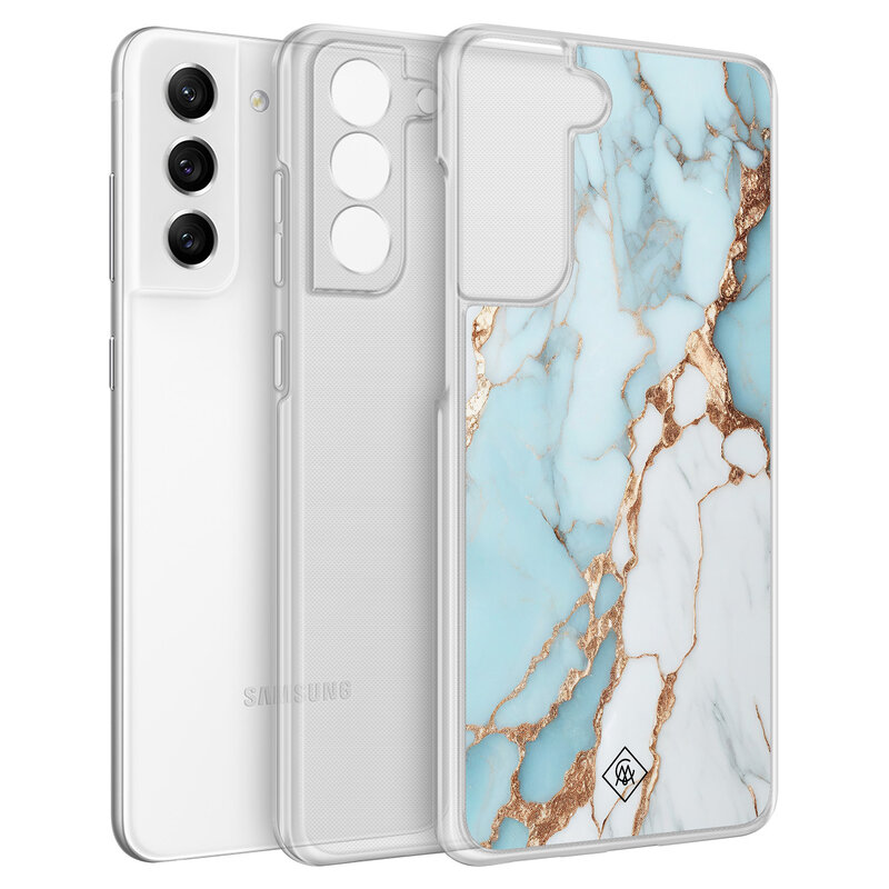 Casimoda Samsung Galaxy S21 FE hybride hoesje - Marmer lichtblauw