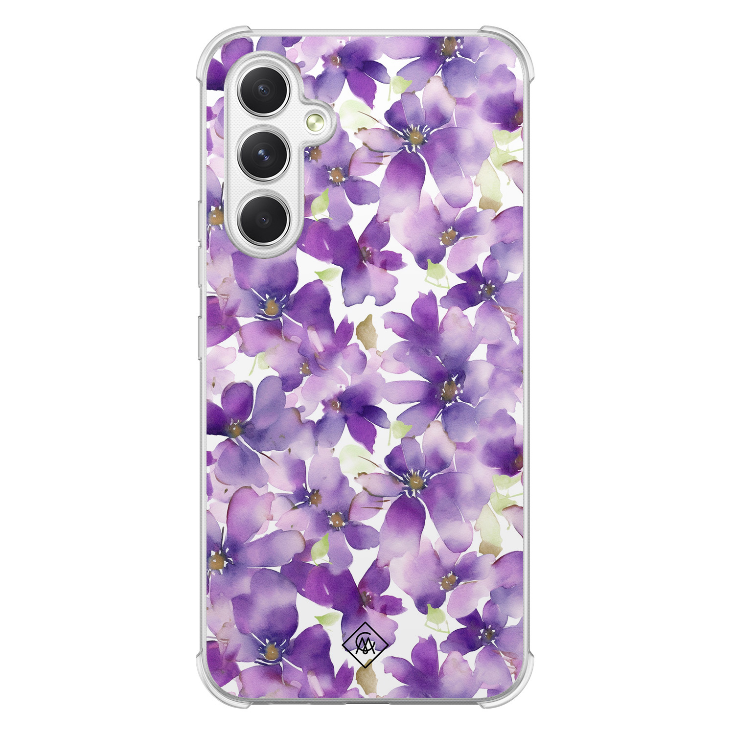 Casimoda® hoesje - Geschikt voor Samsung Galaxy A15 - Floral Violet - Shockproof case - Extra sterk - TPU/polycarbonaat - Paars, Transparant