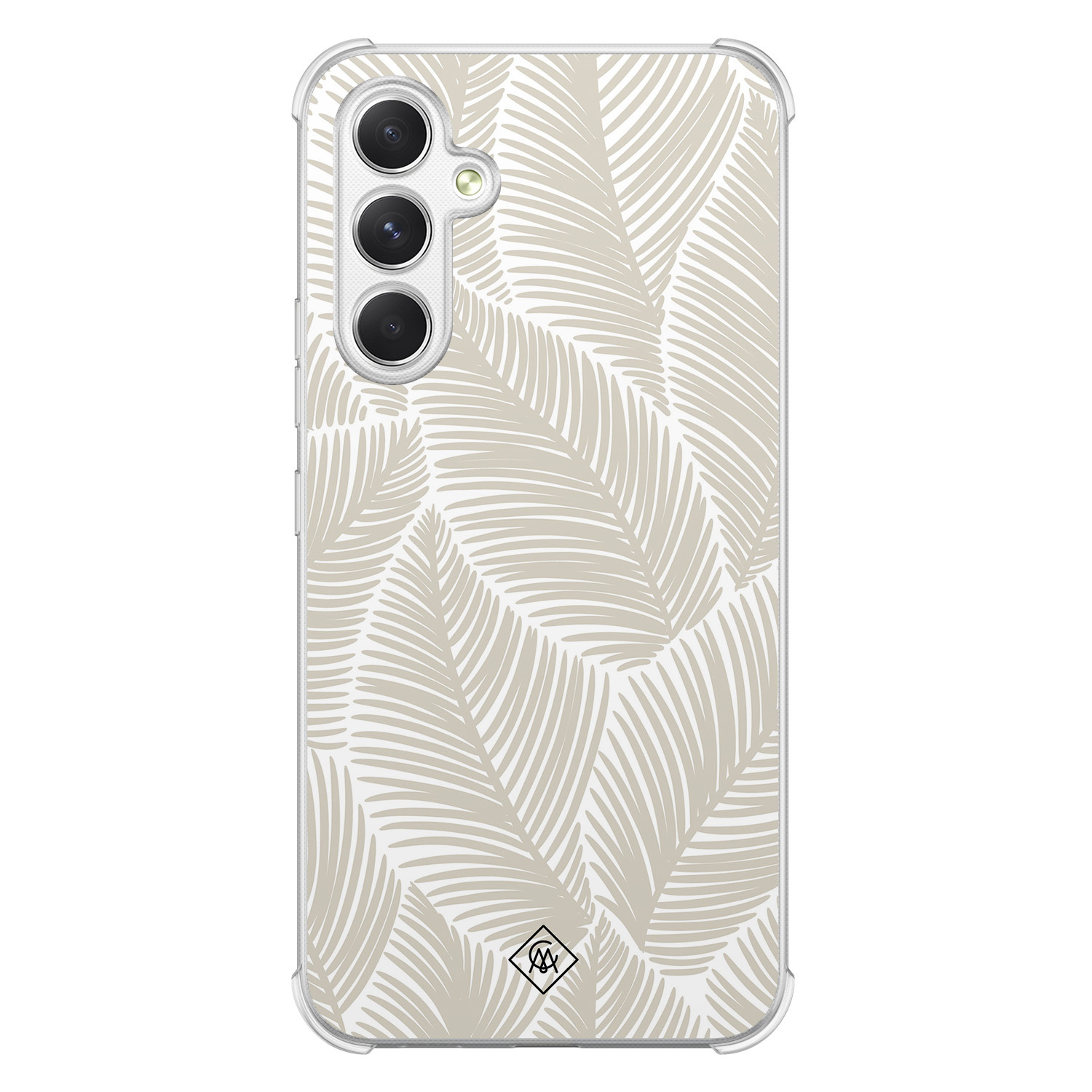 Casimoda® hoesje - Geschikt voor Samsung Galaxy A15 - Palmy Leaves Beige - Shockproof case - Extra sterk - TPU/polycarbonaat - Bruin/beige, Transparant