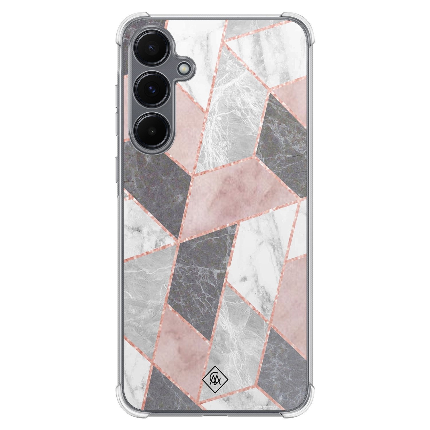 Casimoda® hoesje - Geschikt voor Samsung Galaxy A35 5G - Stone grid marmer / Abstract marble - Shockproof case - Extra sterk - TPU/polycarbonaat - Roze, Transparant