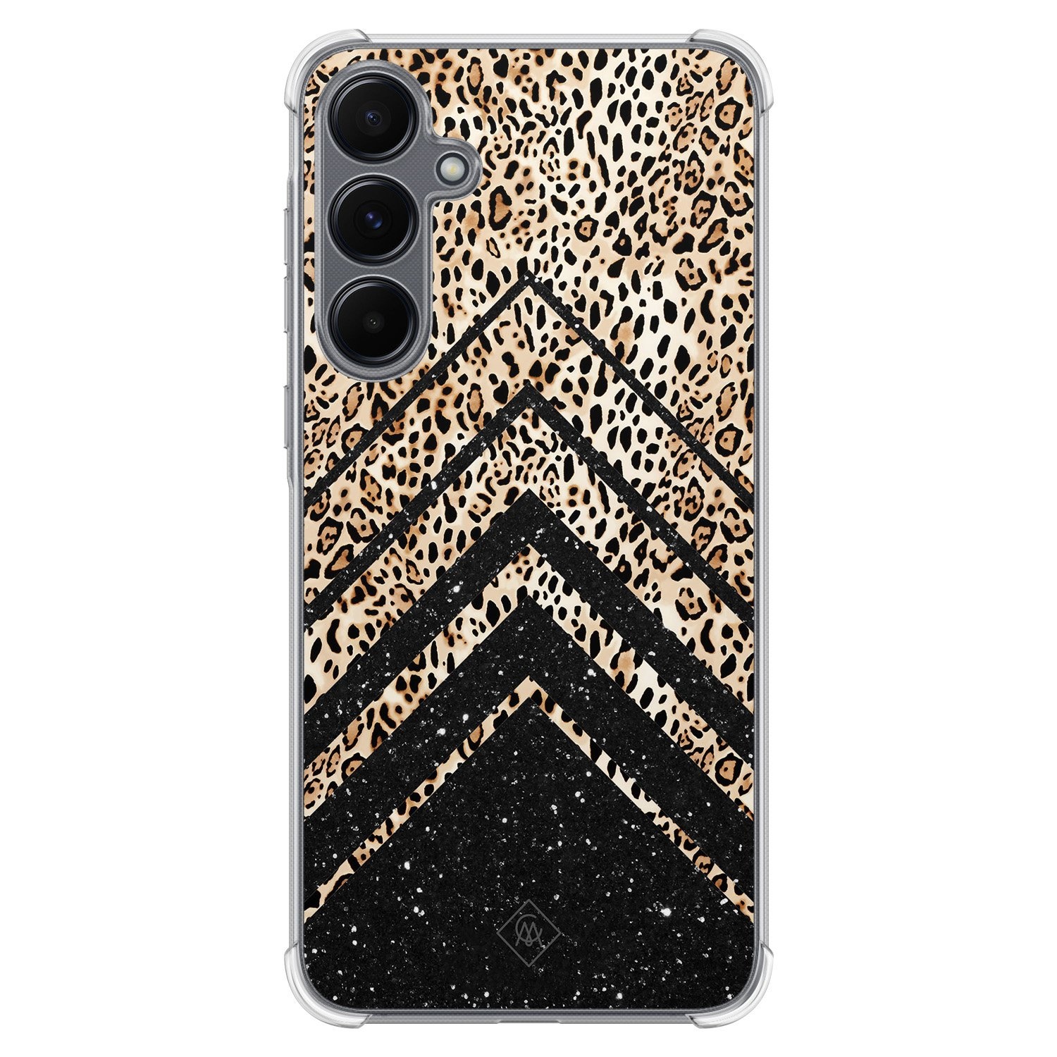 Casimoda® hoesje - Geschikt voor Samsung Galaxy A35 5G - Chevron Luipaard - Shockproof case - Extra sterk - TPU/polycarbonaat - Bruin/beige, Transparant
