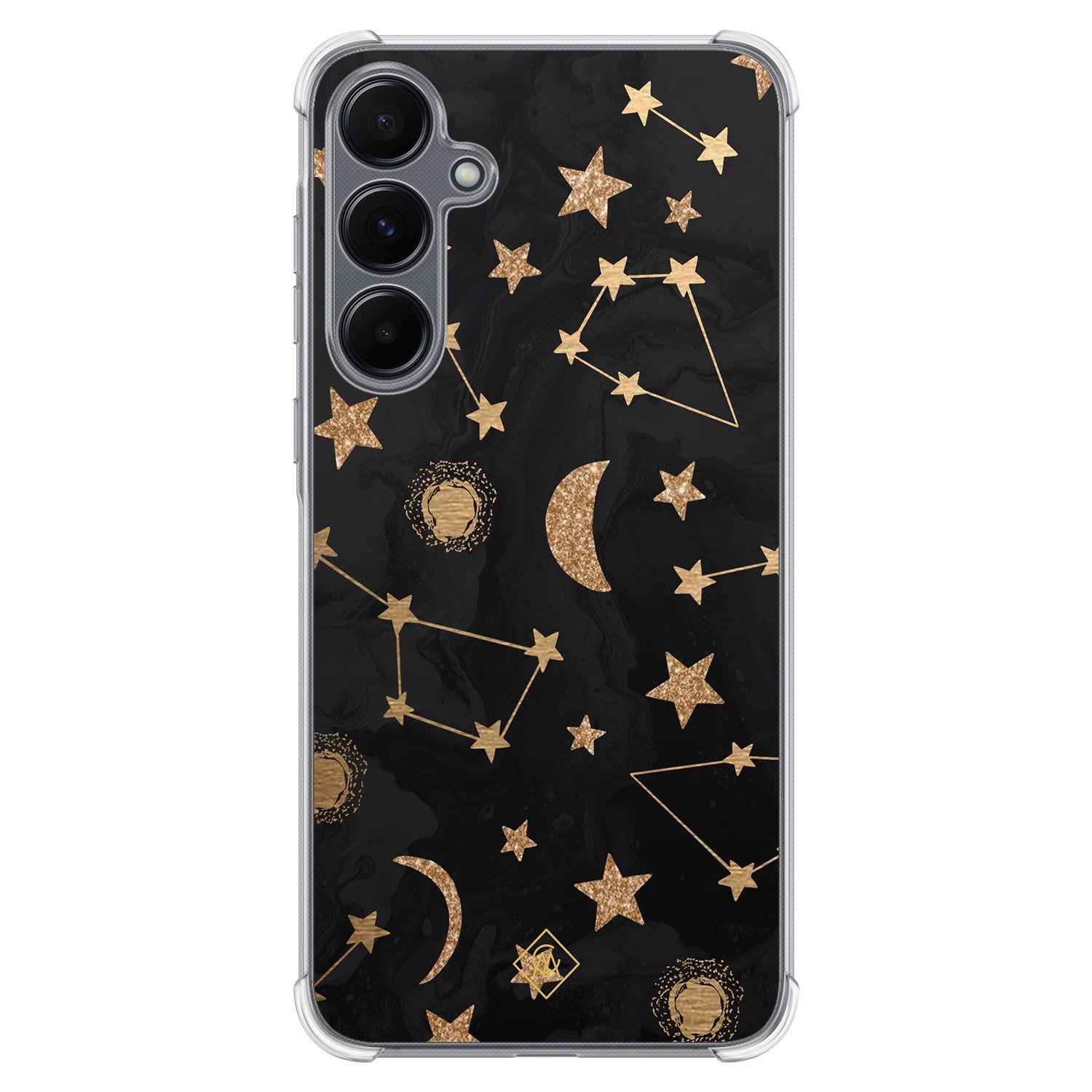 Casimoda® hoesje - Geschikt voor Samsung Galaxy A35 5G - Counting The Stars - Shockproof case - Extra sterk - TPU/polycarbonaat - Bruin/beige, Transparant