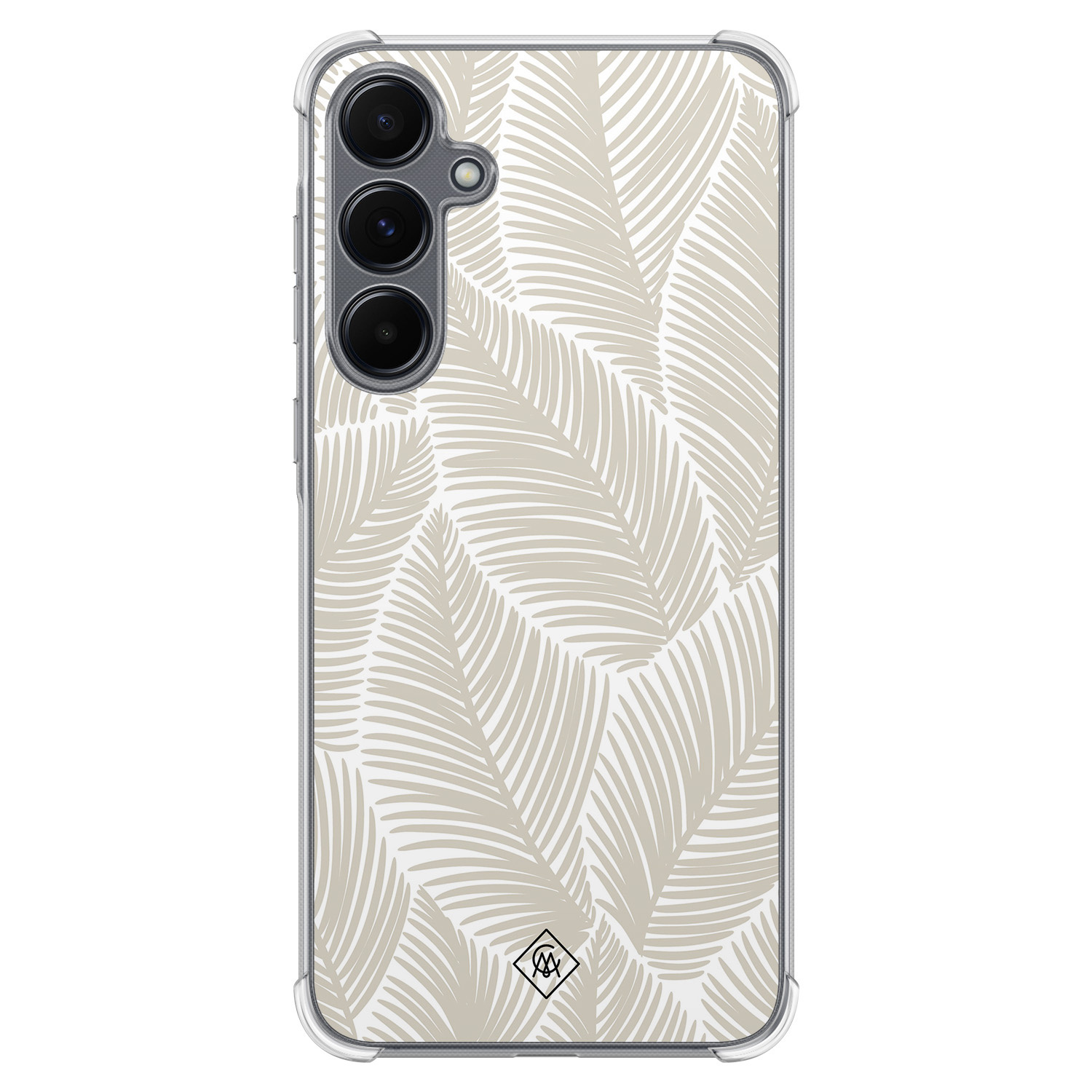 Casimoda® hoesje - Geschikt voor Samsung Galaxy A35 5G - Palmy Leaves Beige - Shockproof case - Extra sterk - TPU/polycarbonaat - Bruin/beige, Transparant