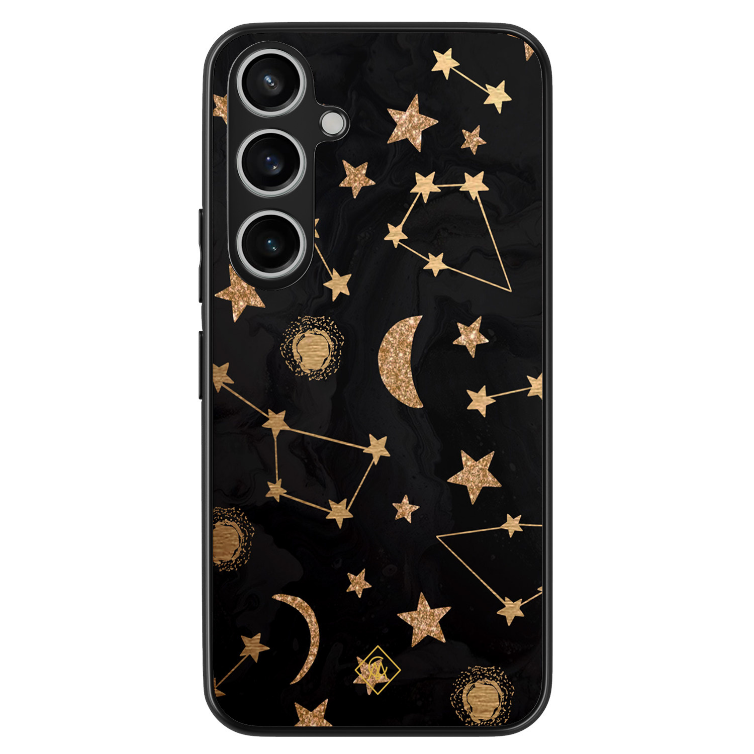Casimoda® hoesje - Geschikt voor Samsung Galaxy A35 5G - Counting The Stars - Zwart TPU Backcover - Sterren - Goudkleurig