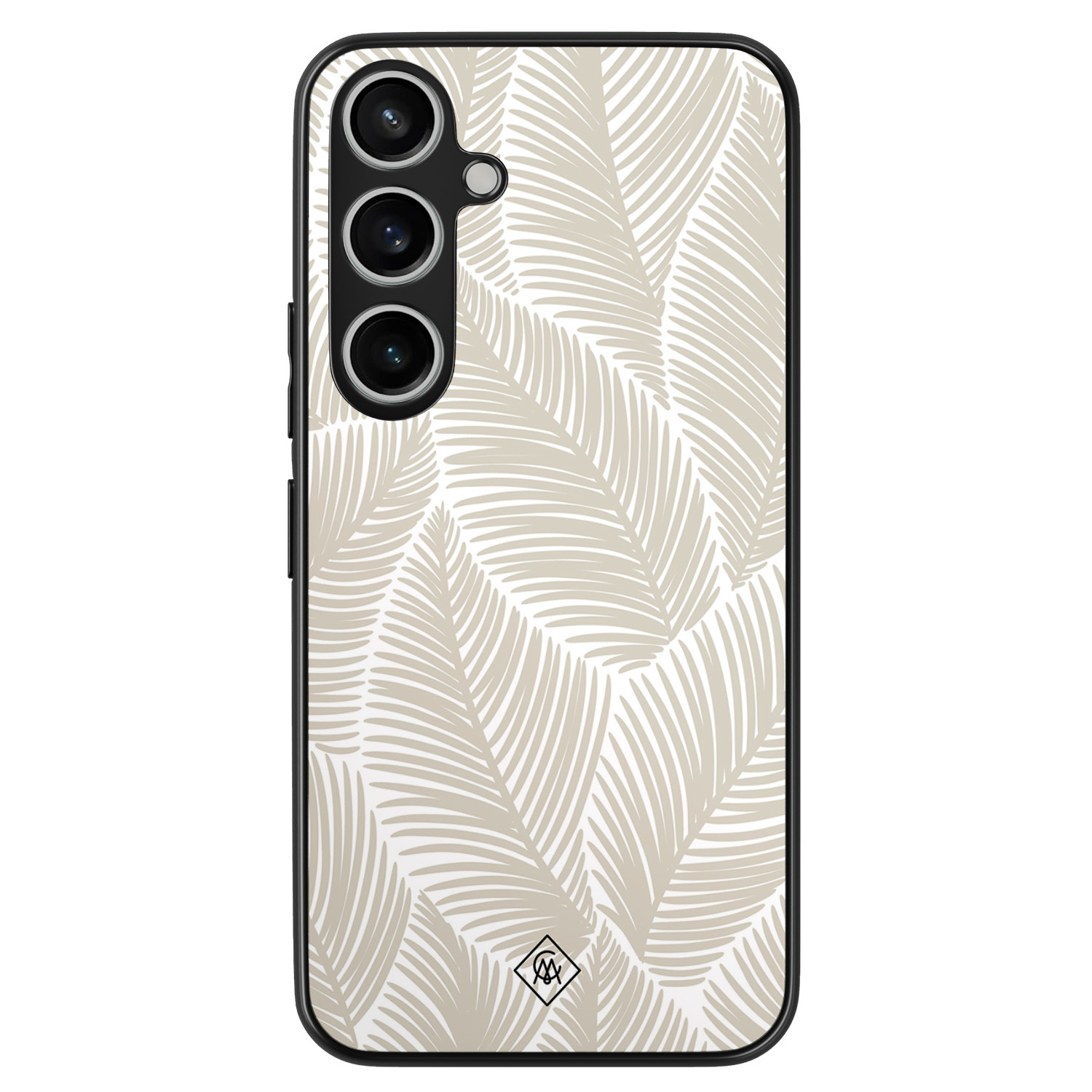 Casimoda® hoesje - Geschikt voor Samsung Galaxy A35 5G - Palmy Leaves Beige - Zwart TPU Backcover - Natuur - Bruin/beige