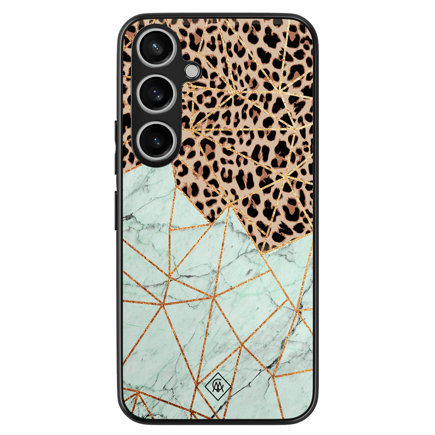 Casimoda® hoesje - Geschikt voor Samsung Galaxy A35 5G - Luipaard Marmer Mint - Zwart TPU Backcover - Luipaardprint - Mint