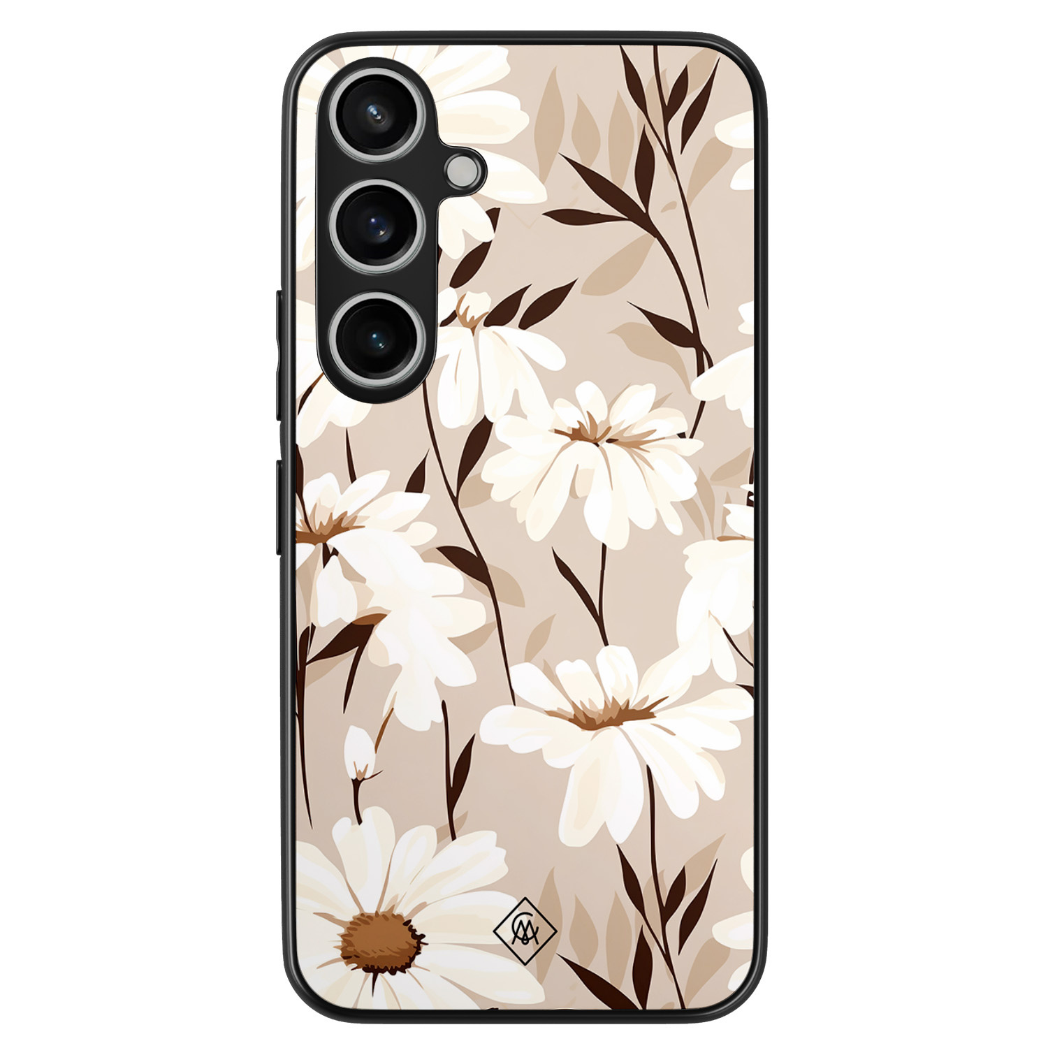 Casimoda® hoesje - Geschikt voor Samsung Galaxy A35 5G - In Bloom - Zwart TPU Backcover - Planten - Bruin/beige