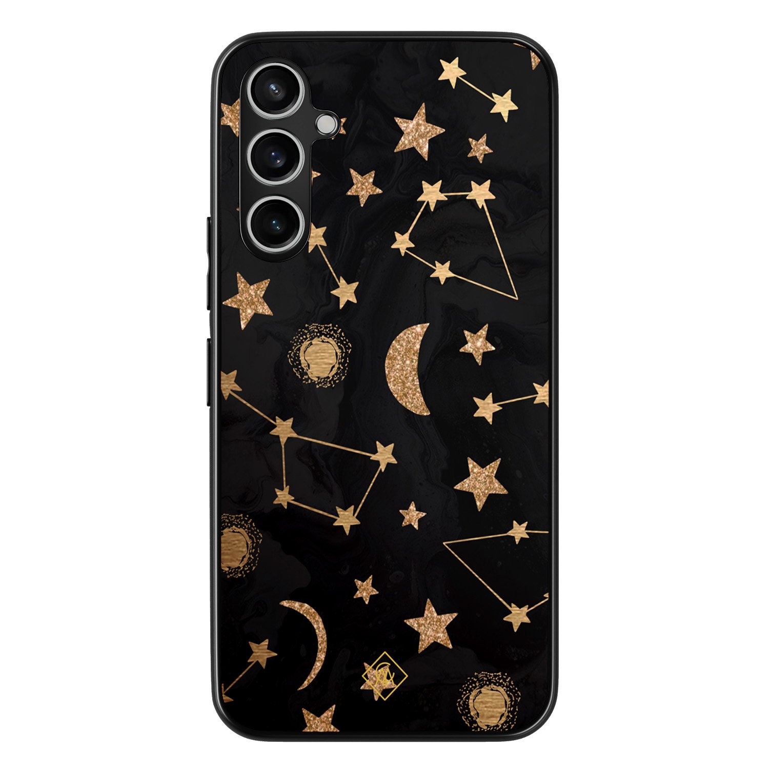 Casimoda® hoesje - Geschikt voor Samsung Galaxy A15 - Counting The Stars - Zwart TPU Backcover - Sterren - Goudkleurig