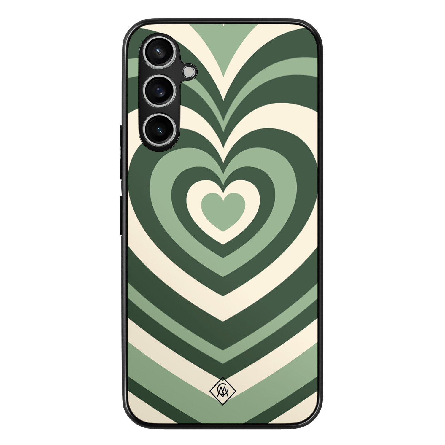 Casimoda® hoesje - Geschikt voor Samsung Galaxy A15 - Hart Swirl Groen - Zwart TPU Backcover - Geometrisch patroon - Groen