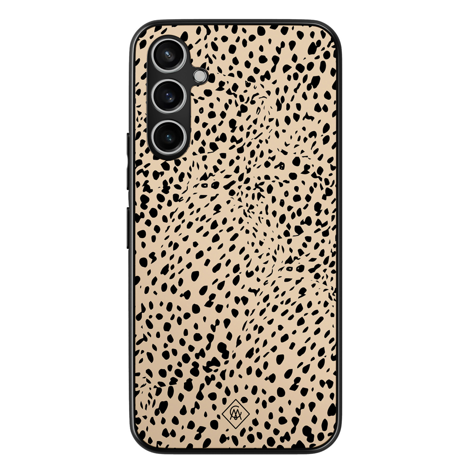 Casimoda® hoesje - Geschikt voor Samsung Galaxy A15 - Stippen bruin abstract - Zwart TPU Backcover - Gestipt - Bruin/beige