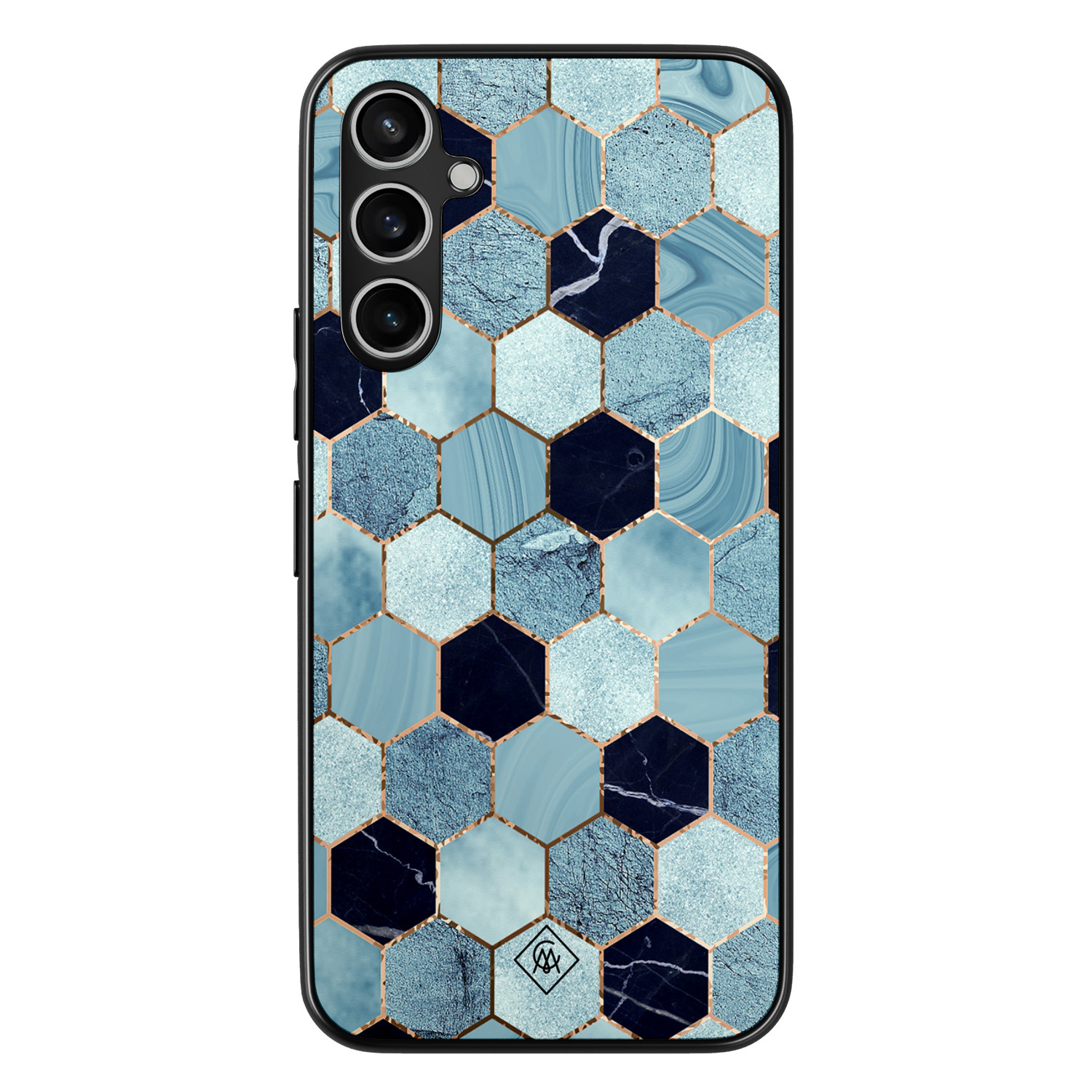 Casimoda® hoesje - Geschikt voor Samsung Galaxy A15 - Blue Cubes - Zwart TPU Backcover - Marmer - Blauw