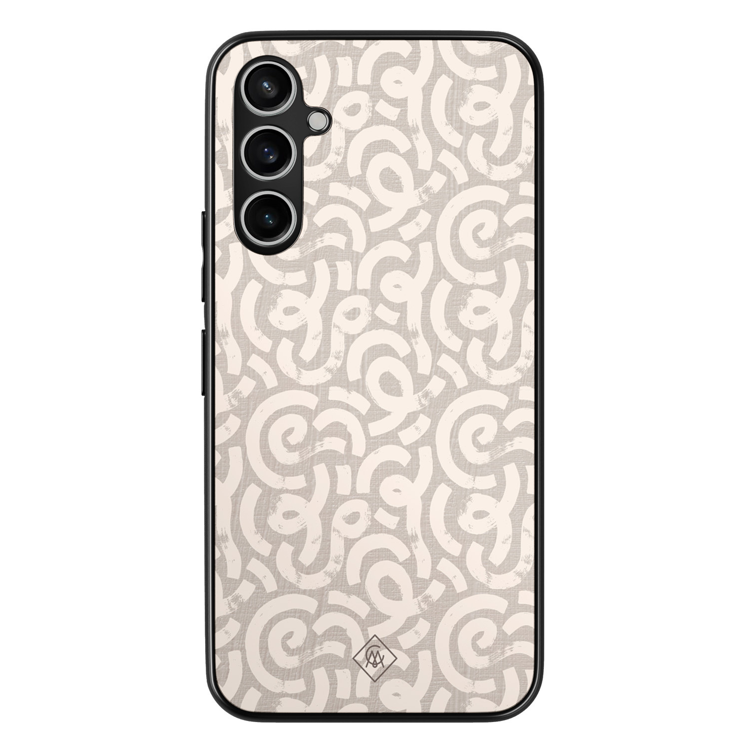Casimoda® hoesje - Geschikt voor Samsung Galaxy A15 - Ivory Abstraction - Zwart TPU Backcover - Geometrisch patroon - Bruin/beige