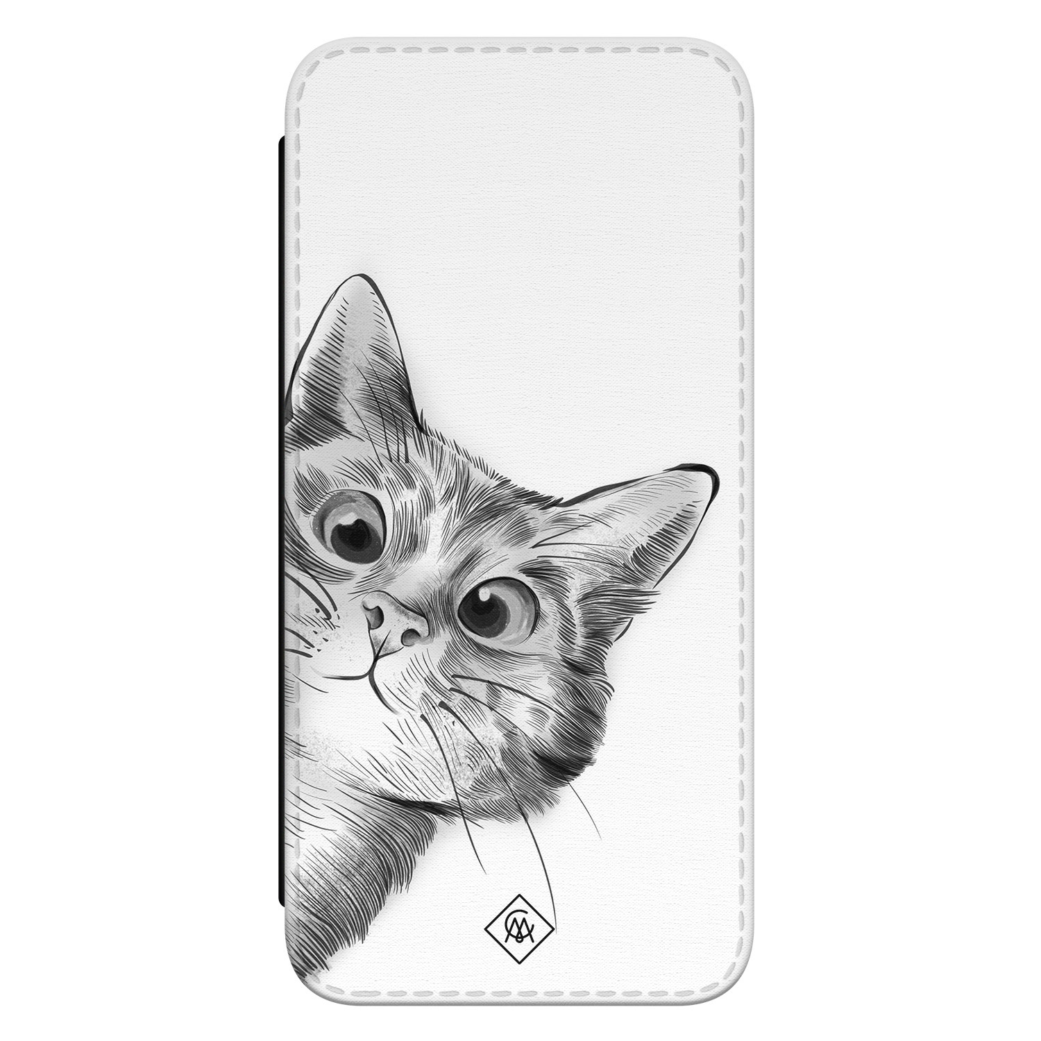 Casimoda® bookcase - Geschikt voor Samsung Galaxy A55 - Hoesje met pasjeshouder - Kat Kiekeboe - Wit - Kunstleer