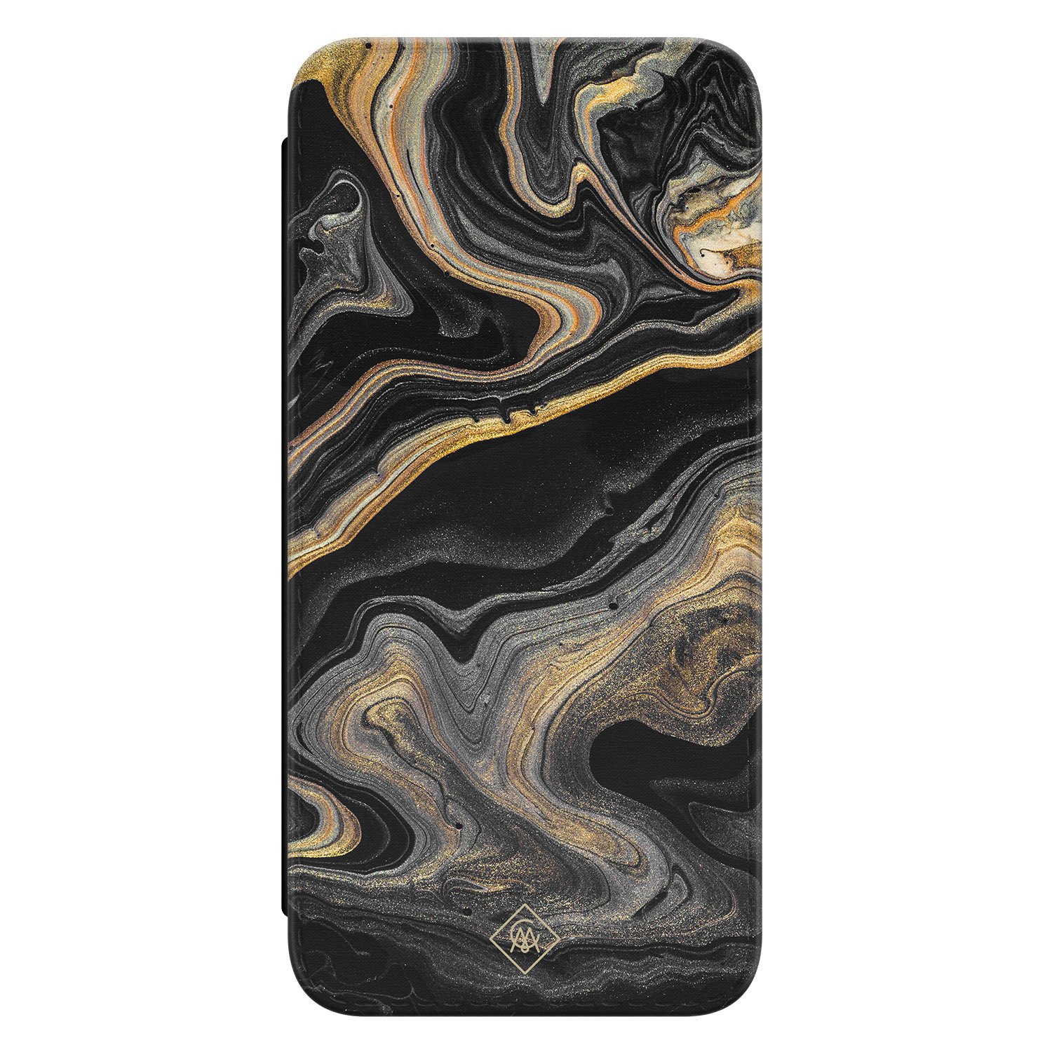 Casimoda® bookcase - Geschikt voor Samsung Galaxy S23 FE - Hoesje met pasjeshouder - Marbling - Zwart - Kunstleer