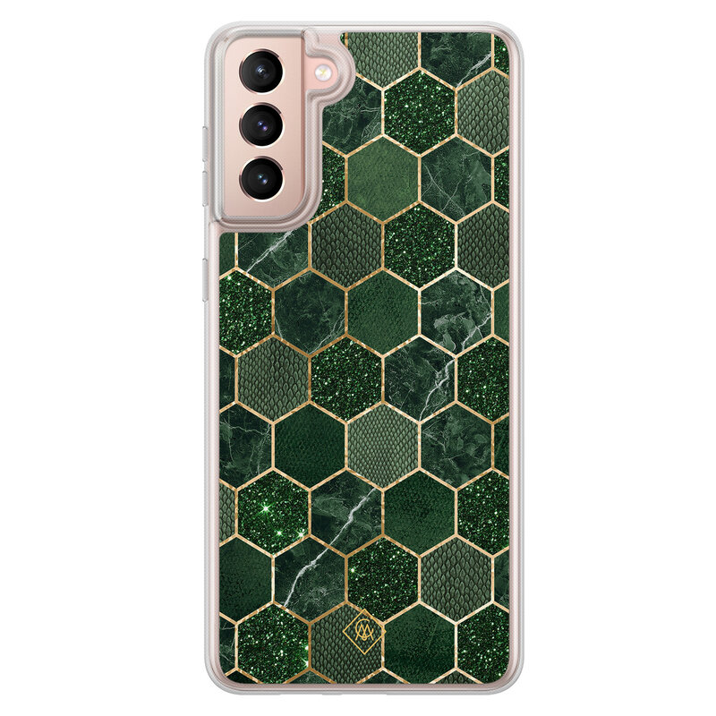 Casimoda Samsung Galaxy S21 hybride hoesje - Kubus groen