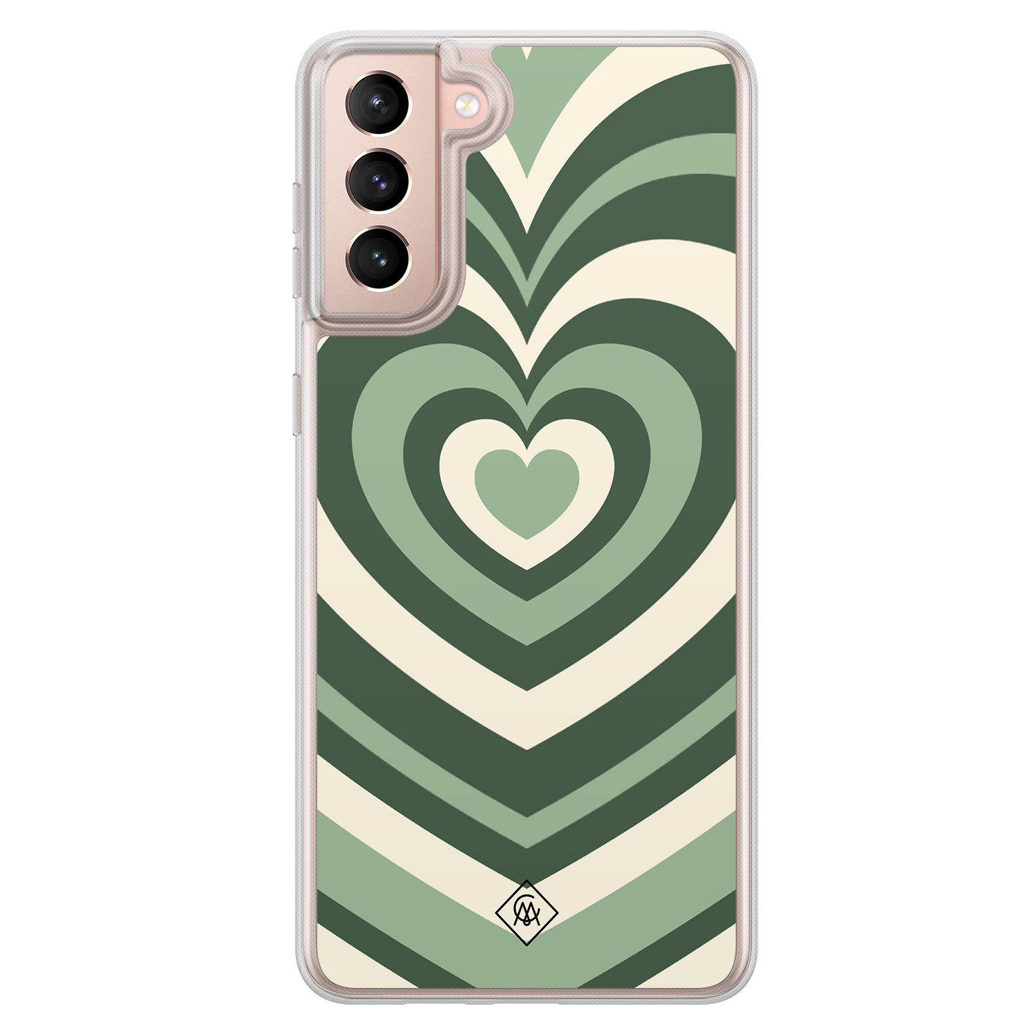 Samsung Galaxy S21 hybride hoesje - Groen hart swirl