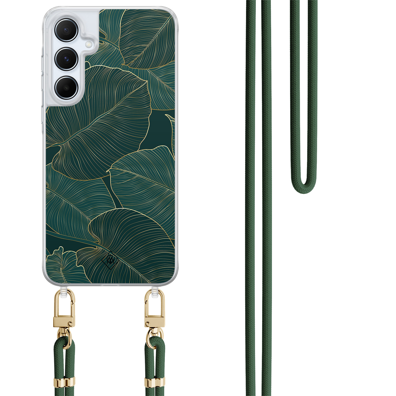 Samsung Galaxy A55 hoesje met groen koord - Monstera leaves