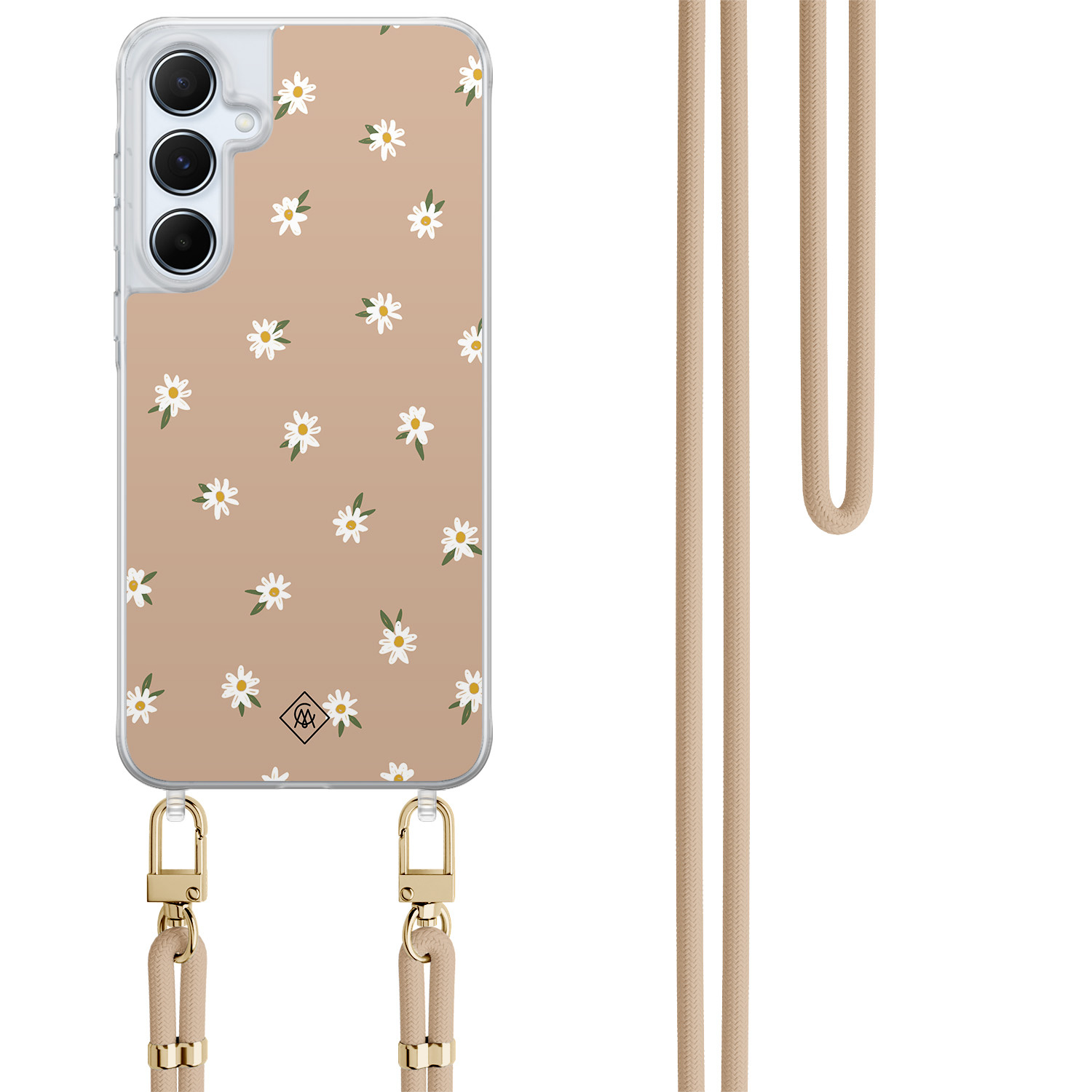 Samsung Galaxy A55 hoesje met beige koord - Sweet daisies