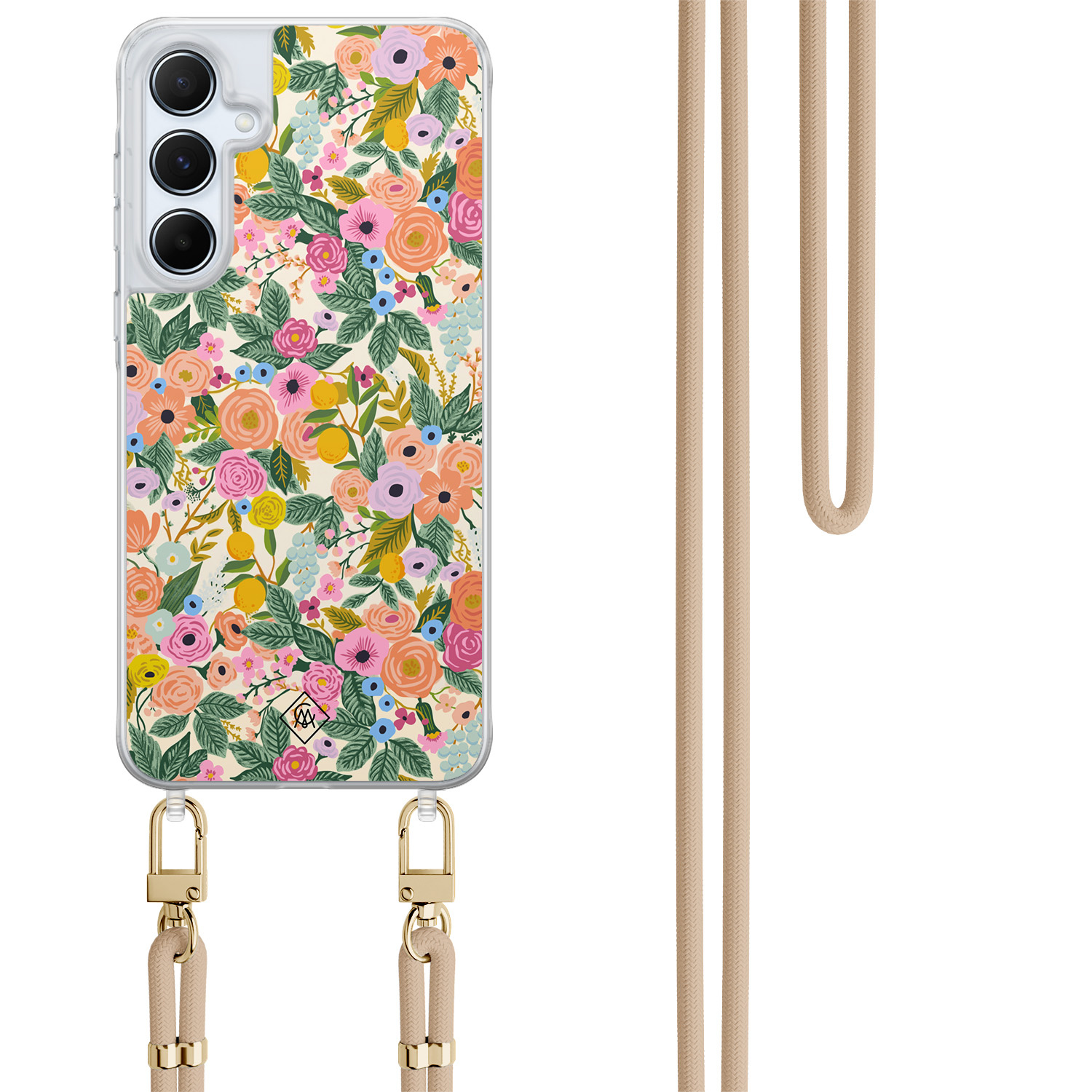 Samsung Galaxy A55 hoesje met beige koord - Pink garden