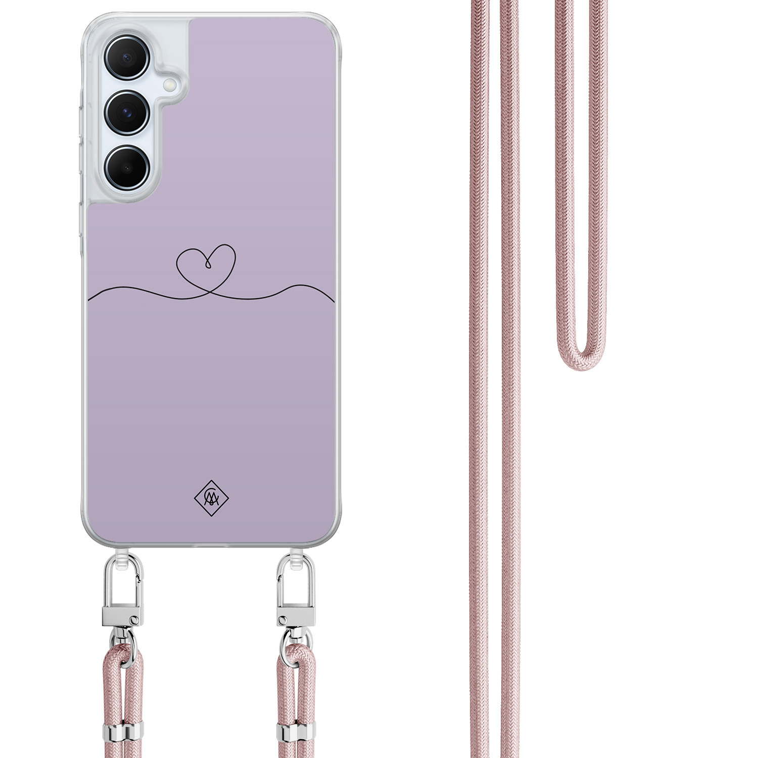 Samsung Galaxy A55 hoesje met rosegoud koord - Hart lila