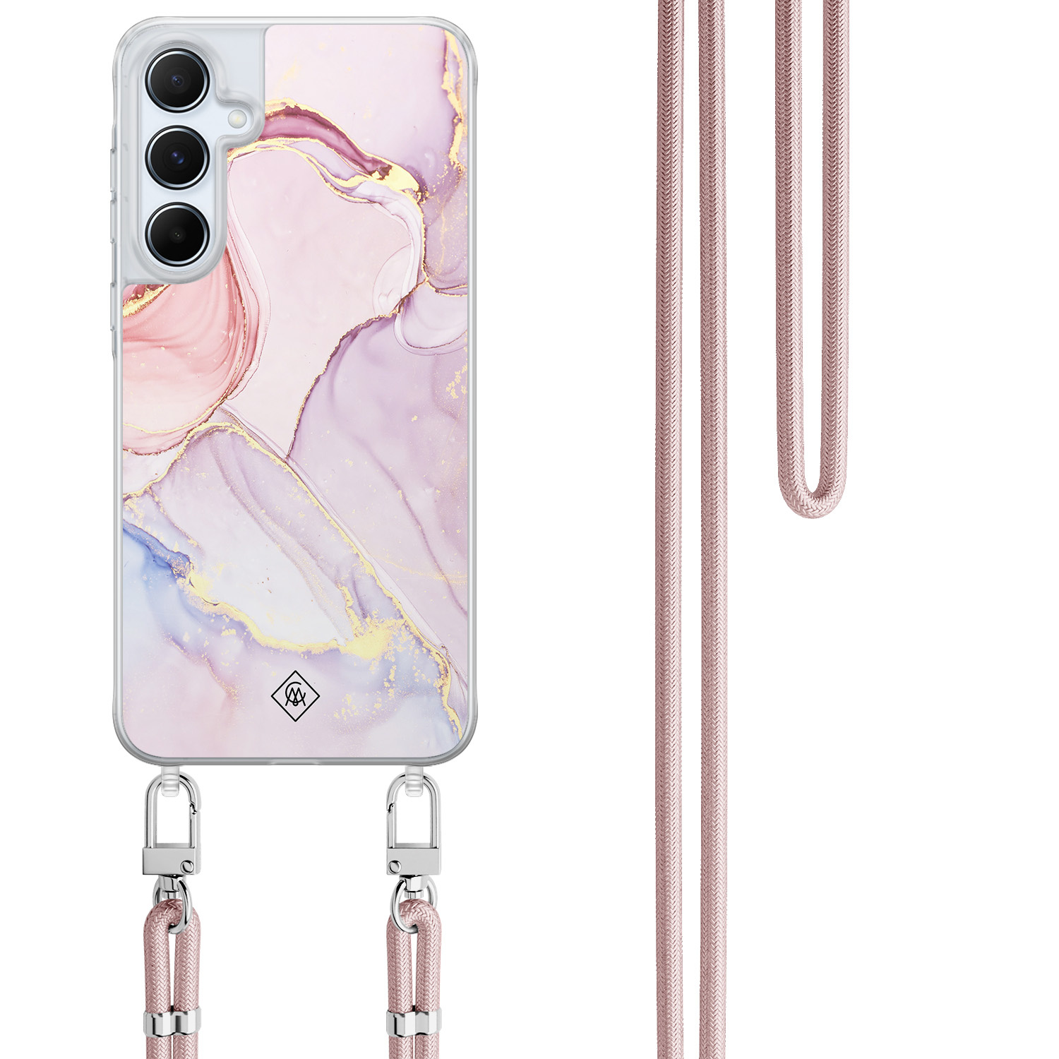 Samsung Galaxy A55 hoesje met rosegoud koord - Purple sky