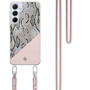 Casimoda Samsung Galaxy A55 hoesje met rosegoud koord - Snake print