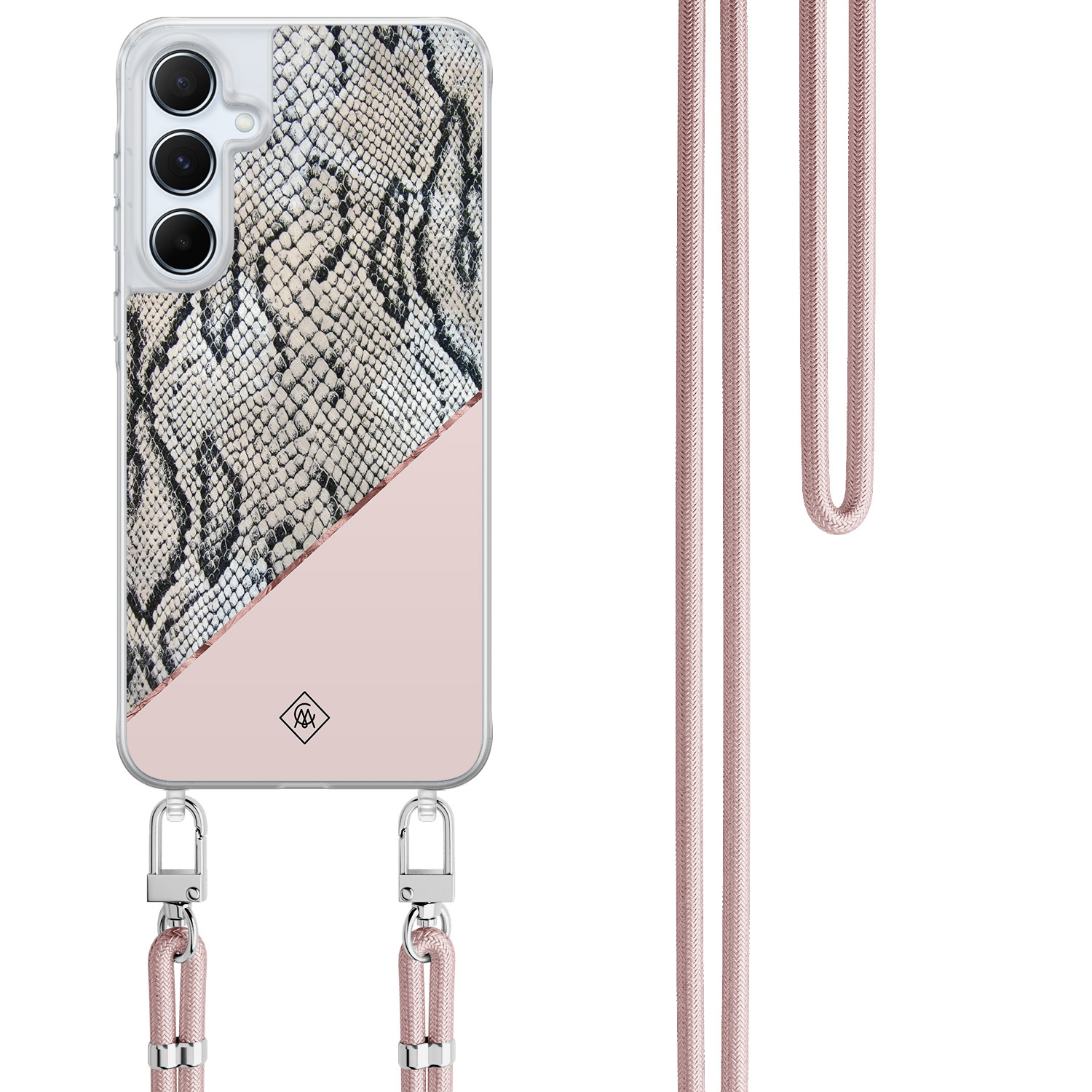 Samsung Galaxy A55 hoesje met rosegoud koord - Snake print