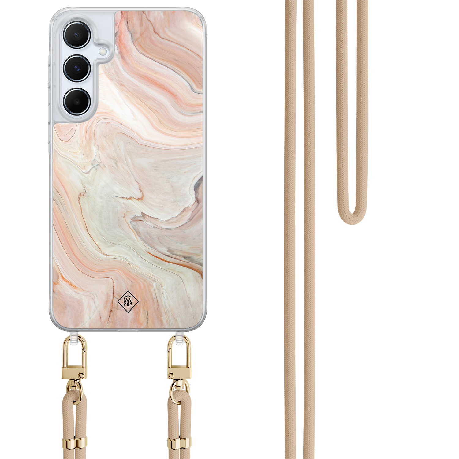 Samsung Galaxy A55 hoesje met beige koord Marmer waves