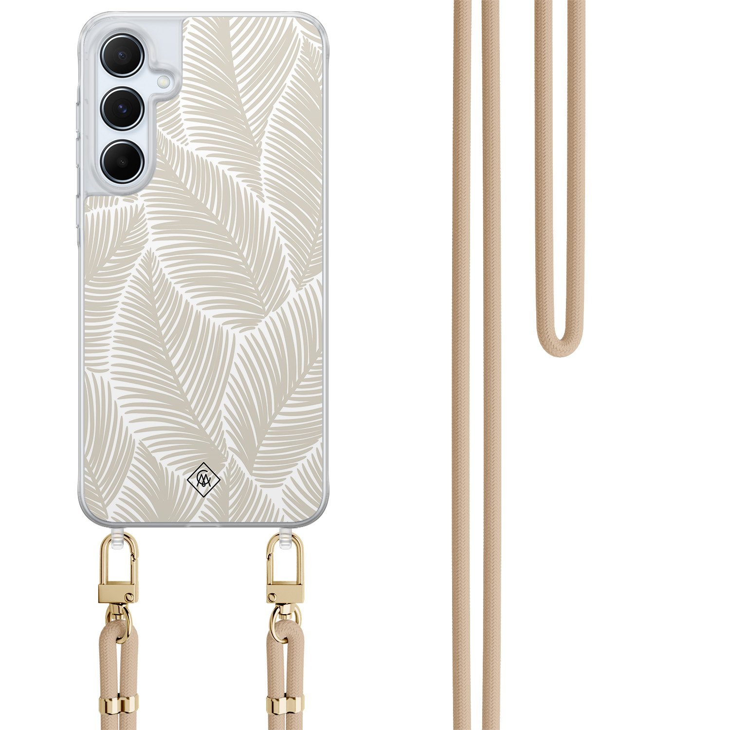 Samsung Galaxy A55 hoesje met beige koord - Palm leaves beige