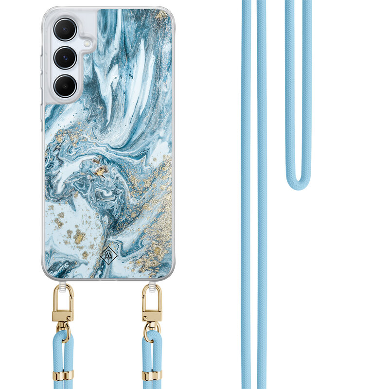 Casimoda Samsung Galaxy A55 hoesje met blauw koord - Marble sea