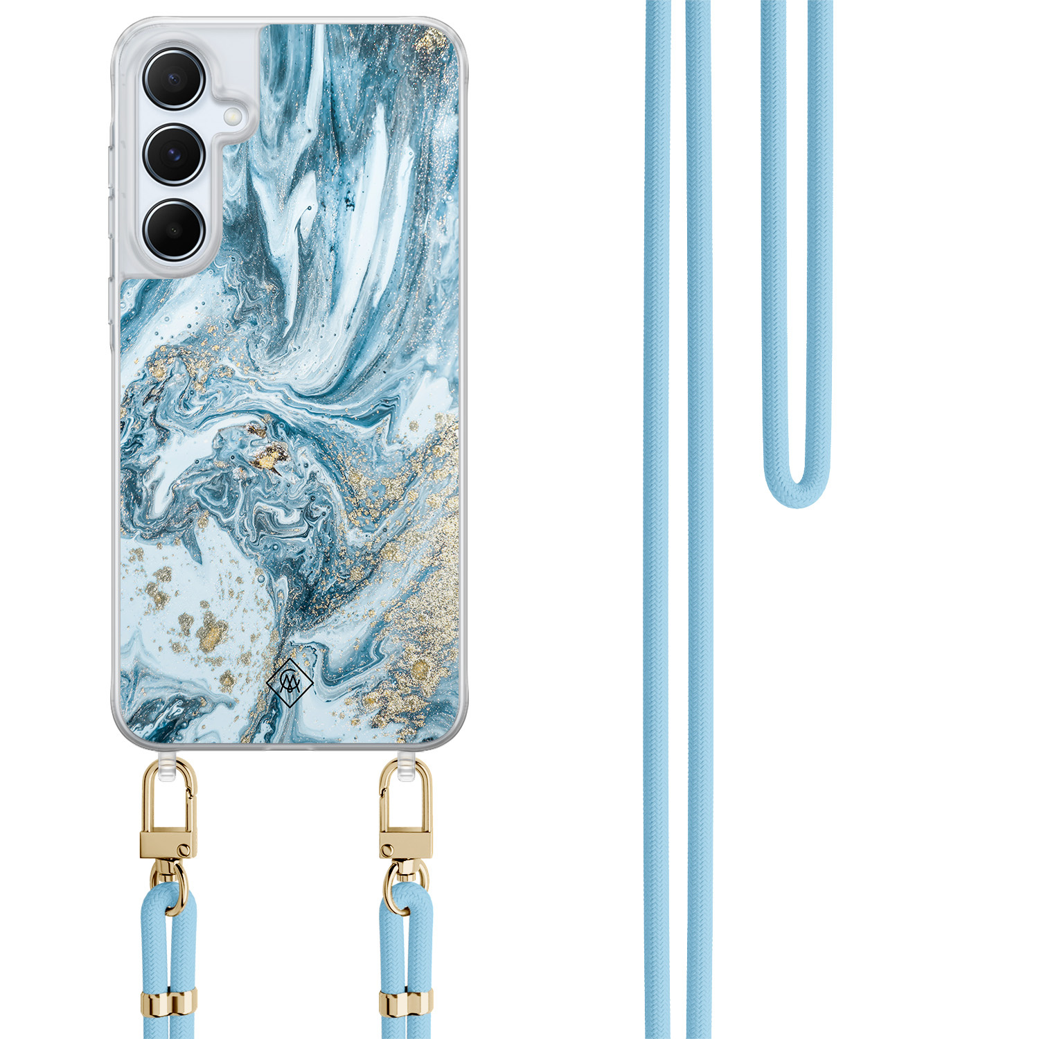 Samsung Galaxy A55 hoesje met blauw koord - Marble sea