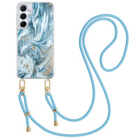 Casimoda Samsung Galaxy A55 hoesje met blauw koord - Marble sea