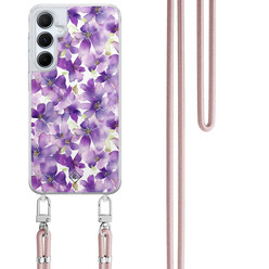 Casimoda Samsung Galaxy A55 hoesje met rosegoud koord - Floral violet