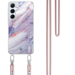 Casimoda Samsung Galaxy A55 hoesje met rosegoud koord - Marmer paars