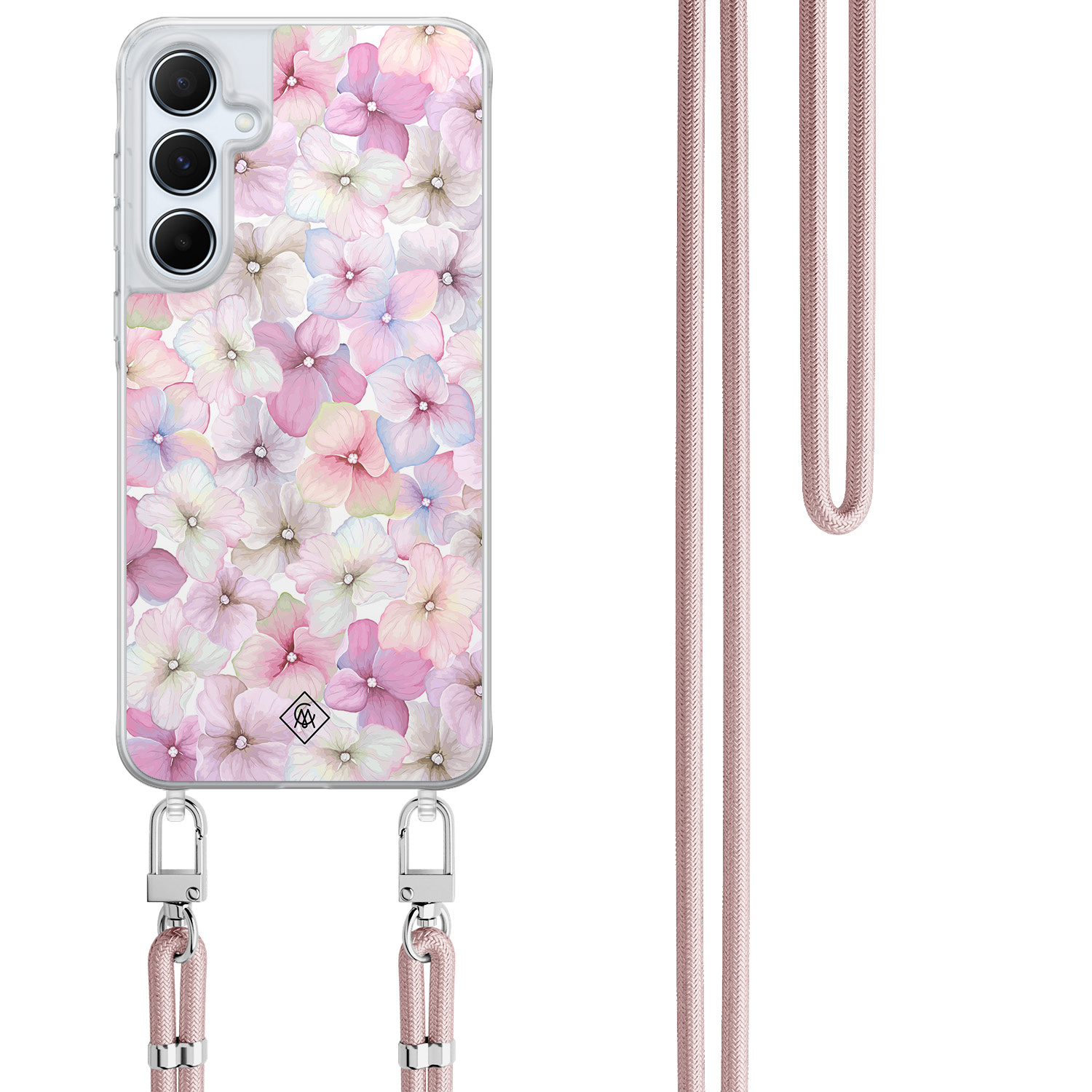 Samsung Galaxy A55 hoesje met rosegoud koord Hortensia