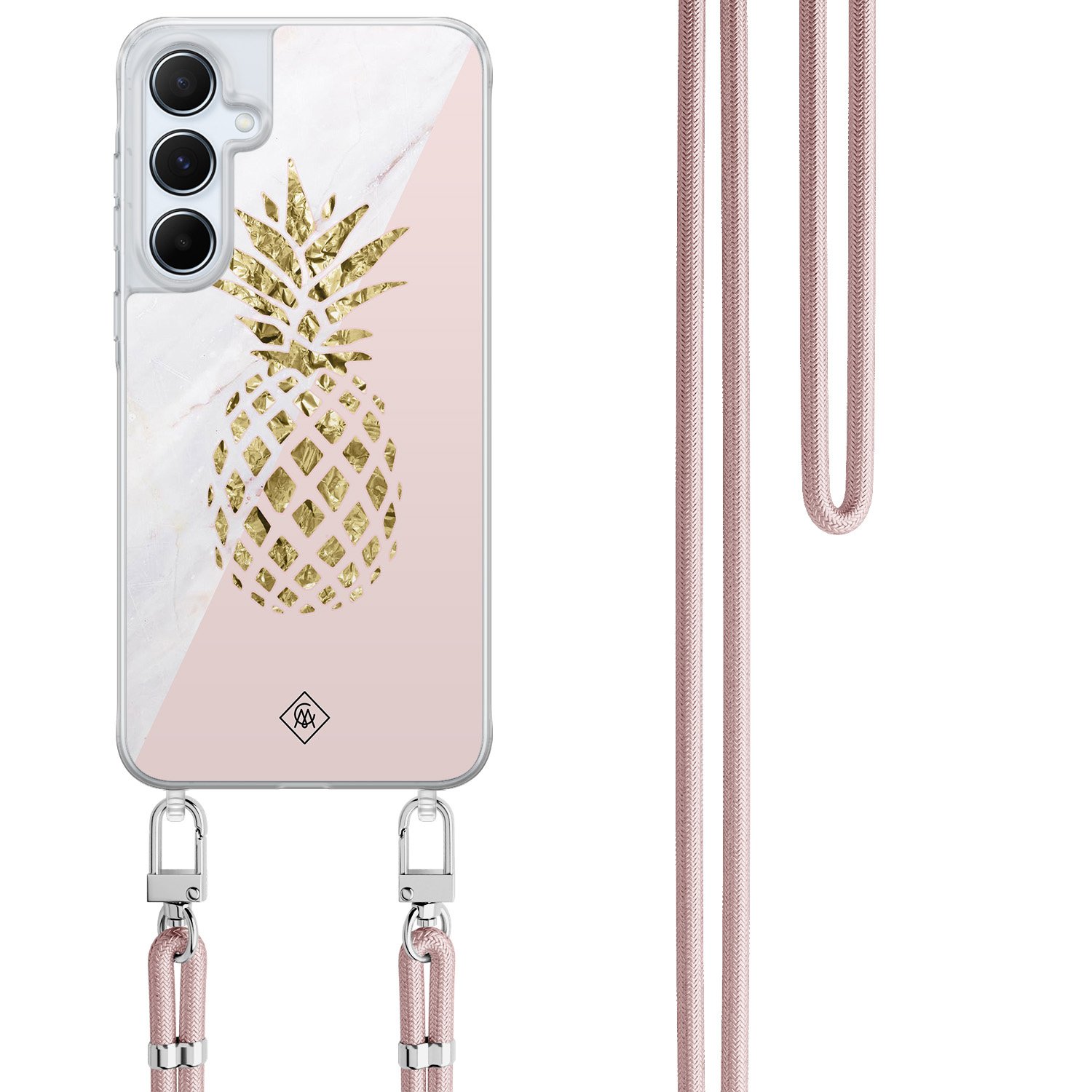 Samsung Galaxy A55 hoesje met rosegoud koord - Ananas