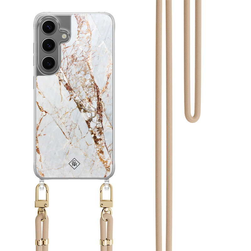 Casimoda Samsung Galaxy S24 hoesje met beige koord - Marmer goud