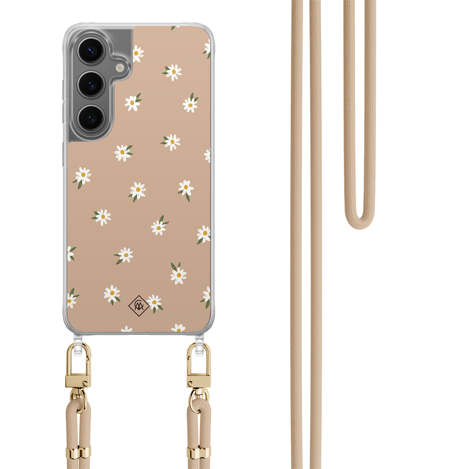 Samsung Galaxy S24 hoesje met beige koord - Sweet daisies